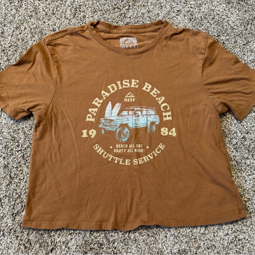 Reef Women’s Crop Top Small Brown Paradise Beach Tee